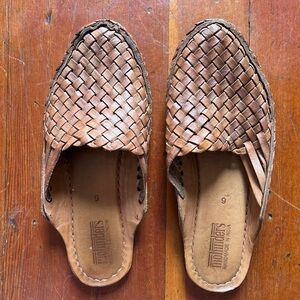 Brown Woven Leather Slip-On Shoes